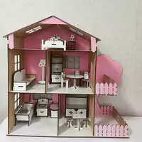 Ляльковий будинок з мансардою "TREE HOUSE" Пофарбований у рожевому кольорі✨????