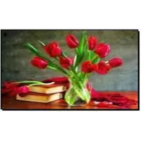 Алмазная мозаика по номерам 30*40 "Красные тюльпаны и книги" в рулоне